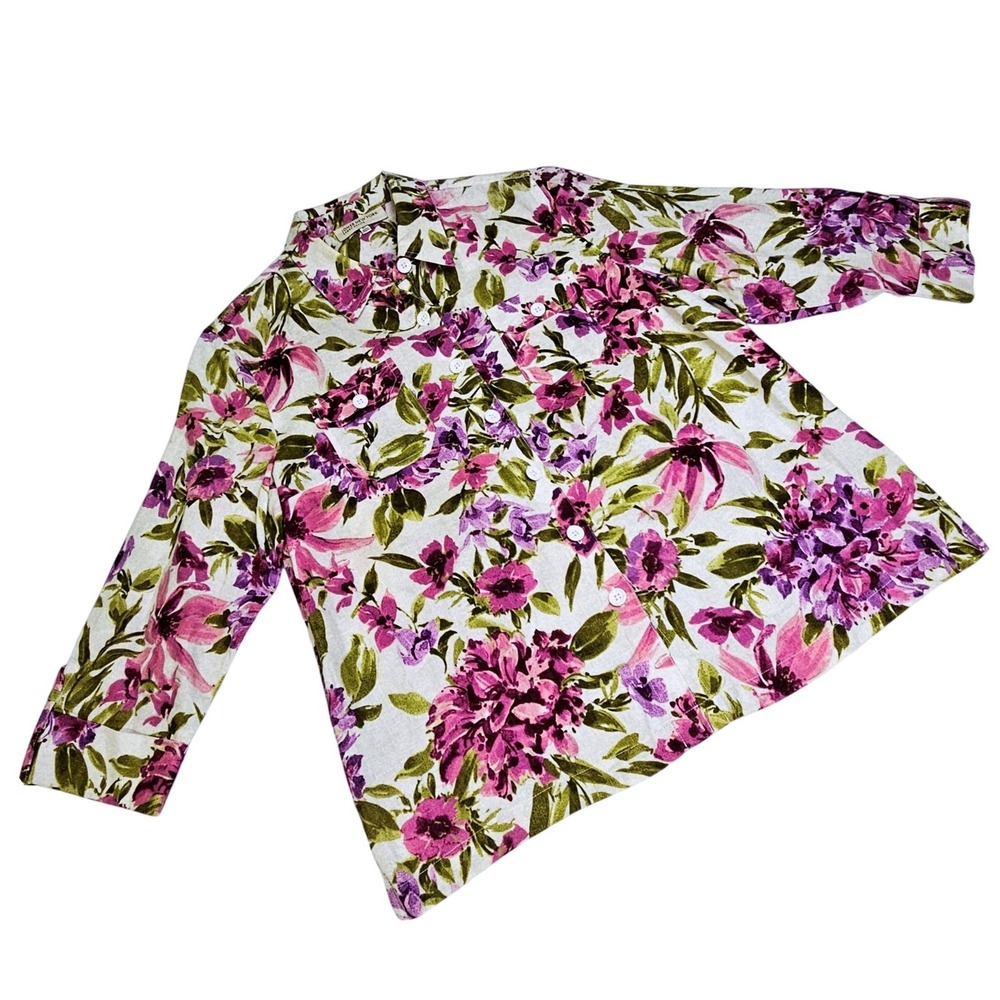 Pink Purple Floral 100% Linen Button Down Shirt PL Coastal Summer Cottagecore